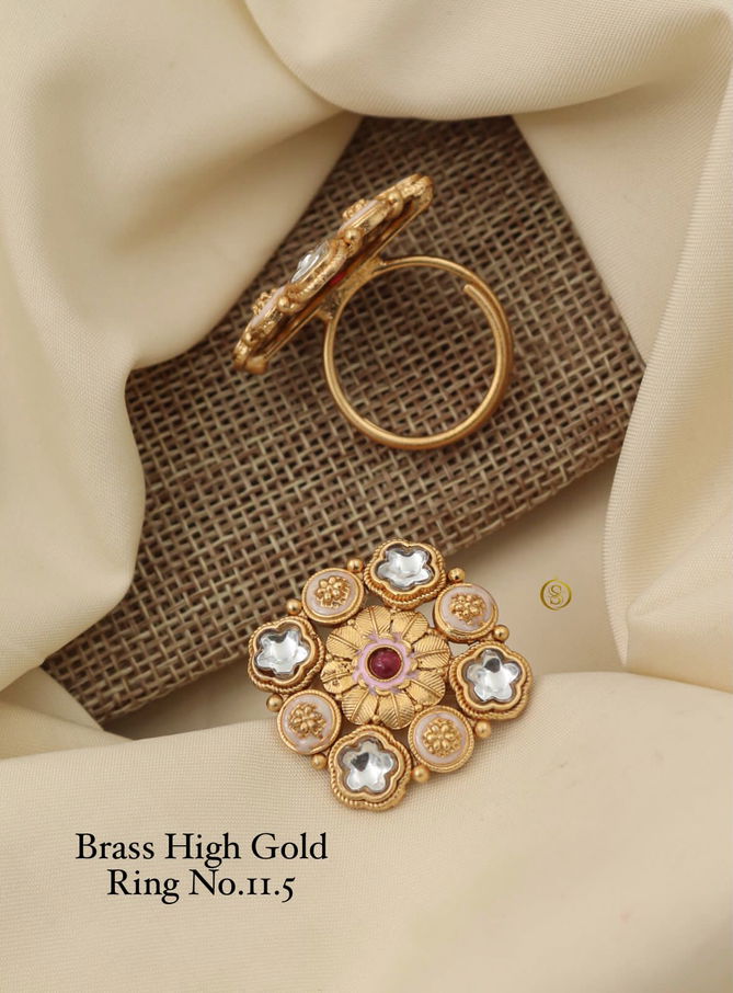 Brass High Gold Matte Ring Set 5 Wholesale Price In Surat
